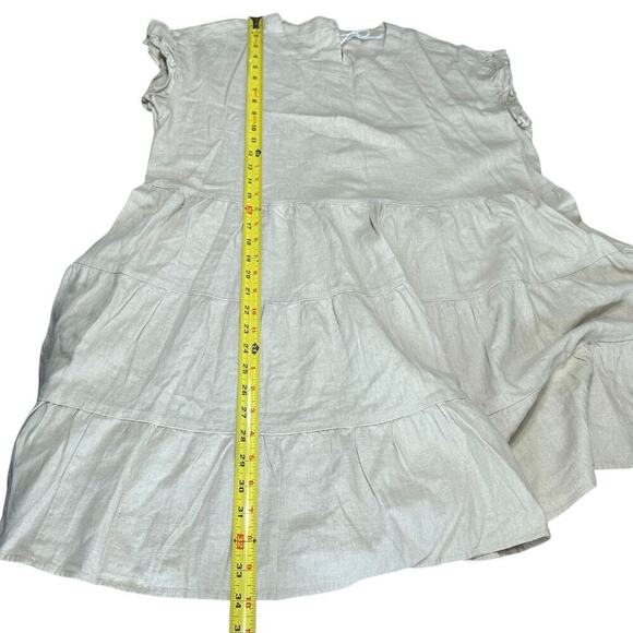 Adyson Parker Linen Blend Tiered Ruffle Sleeve Shift Babydoll Dress XL Boho Tan - Picture 10 of 10